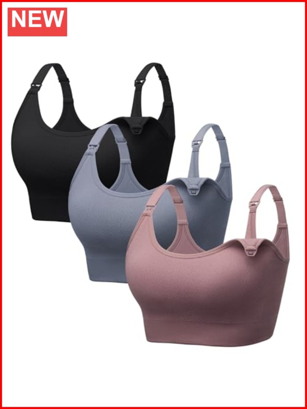 Wireless Nursing Bra Seamless Maternity Bralette Adjustable Straps 3-Pack
